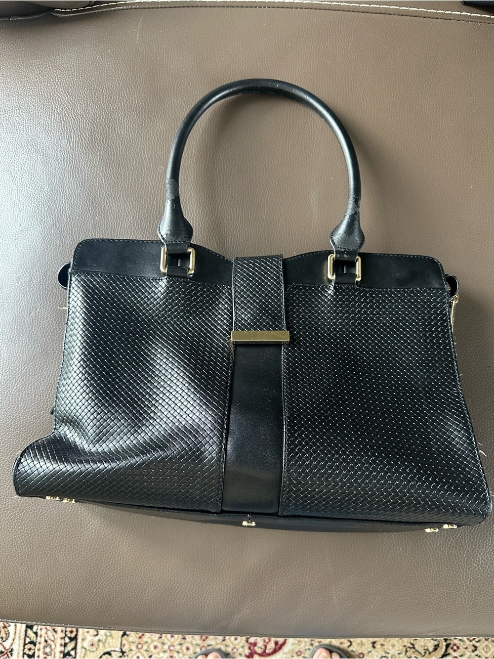 Structured Danier Black Women's Satchel with Textured Panels